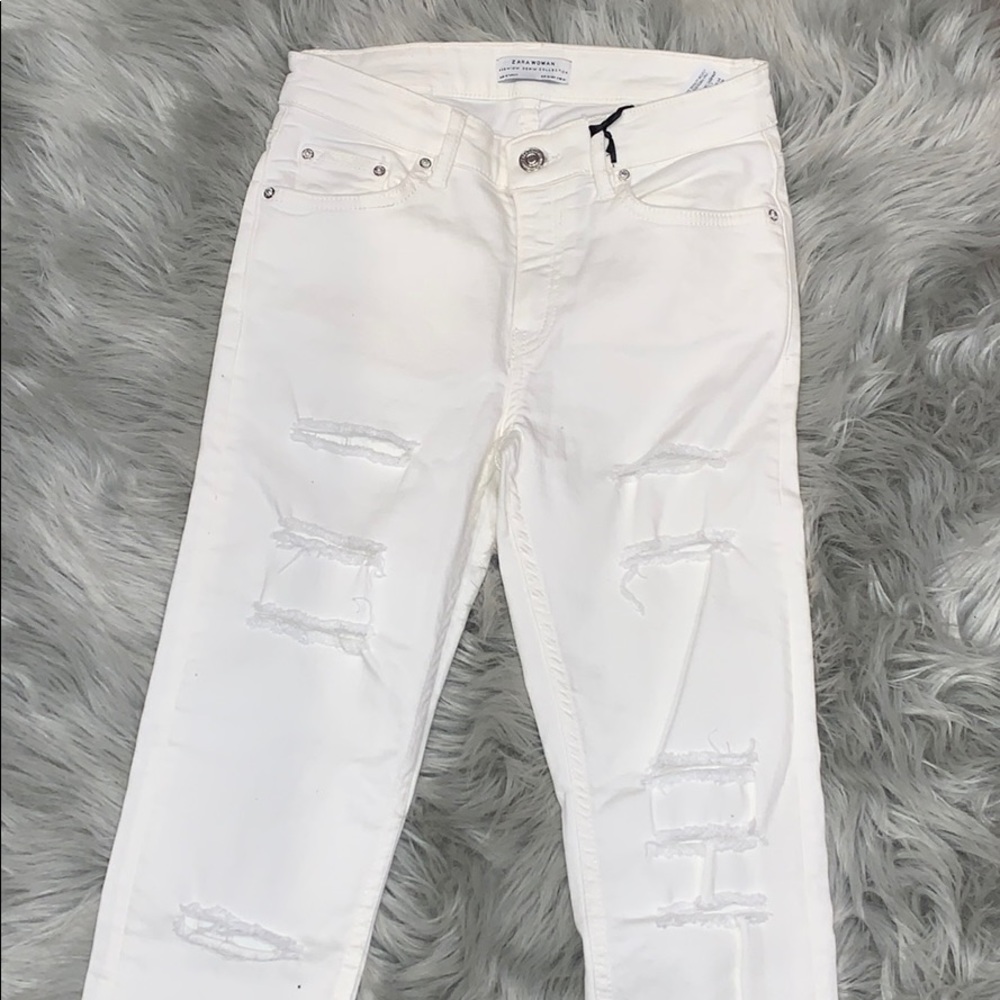 Zara white ripped jeans